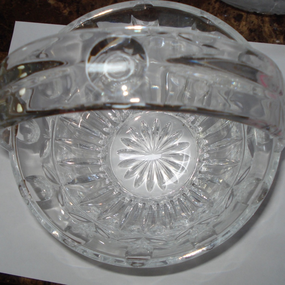 Vintage Large Tulip Design Crystal Glass Basket With Handles